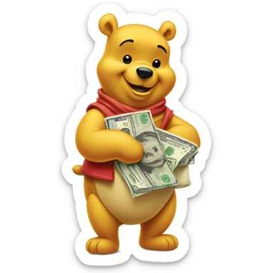 Winnie the Pooh holding a bag of cash sticker