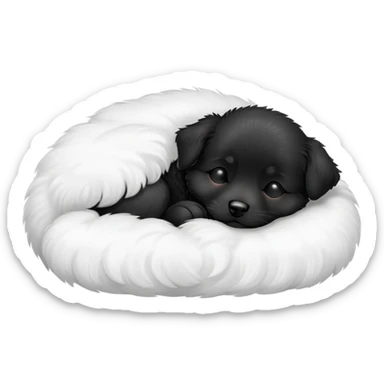 sleeping small solid black dog with white paws  sticker