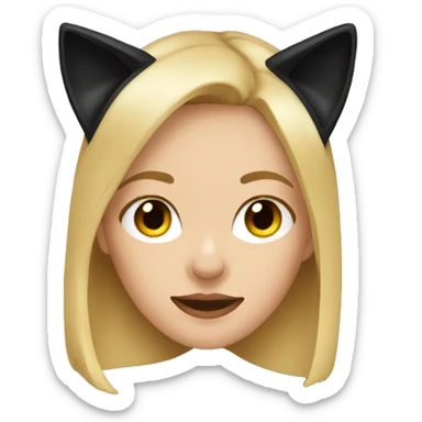 blonde girl  indoors with cat nose and black cat ears sticker
