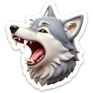 Cinematic Cute Yawning Wolf Portrait Emoji, Head tilted slightly with a dramatic, wide-open yawn, showcasing a smooth grey and white Fur with drooping ears, round eyes barely open in drowsy contentment, Simplified yet irresistibly adorable features, highly detailed, glowing with a soft, cozy glow, high shine, relaxed yet expressive, stylized with a touch of wild whimsy, bright and endearing, soft glowing outline, capturing the essence of a sleepy yet affectionate wolf, so drowsy it feels like it could stretch out of the screen and curl up for a nap! sticker