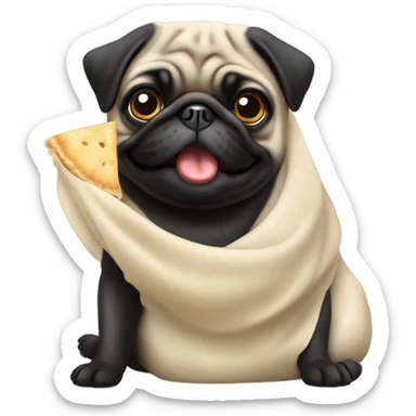 Black pug eating Chinese food dumplings  sticker