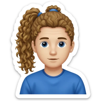 یه پسر با موهای  بلند و فرفری با لباس ابی موهاش رو دُم اسبی  بسته باشه sticker