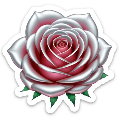 A rose emoji made of liquid silver metal, smooth metallic petals, reflective chrome surface, soft gradients, elegant shape, minimalistic iOS emoji style, centered, clean white background, realistic highlights, no text sticker