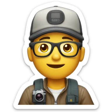 boy with cap and glasses and analog camera in his hands sticker