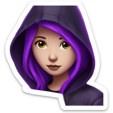  Girl artist behind his laptop with this style : Alan Walker Singer neon glowing bright purple character purple black hooded hacker themed character sticker
