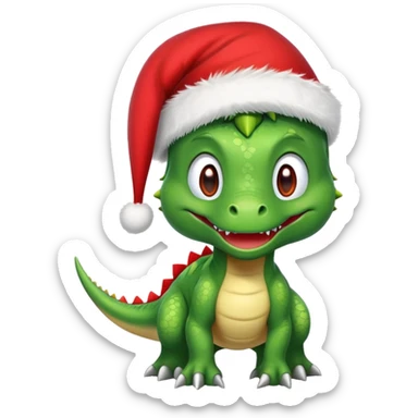 Dinosaur wearing a Santa hat with elf ears sticker