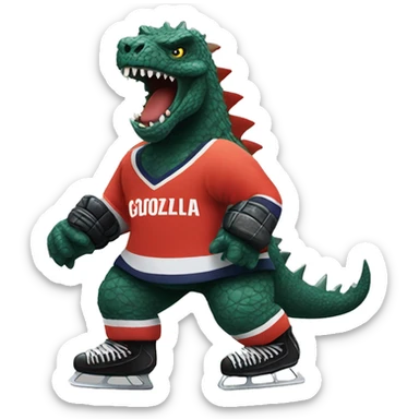Godzilla dressed as a hockey player sticker