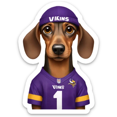 Weiner dog in a Vikings Jersey sticker