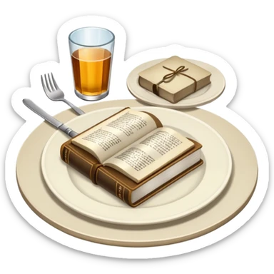 Make a plate of food, with cutlery beside it, and on top of the plate make a Bible. I don't want any glasses, and I want the Bible to be open. sticker
