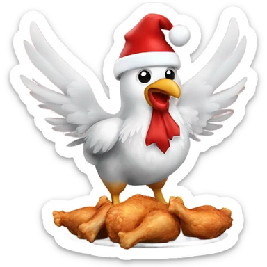 A Christmas chicken eating. Hockey wings saying merry christmas sticker