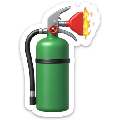 green fire extinguisher putting out a fire sticker