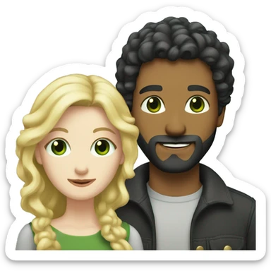 Man with pale skin and short black hair and beard with woman with long curly blonde hair and green eyes  sticker