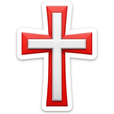 a white cross in a red square sticker