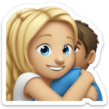 blue eyed smiling girl with boy hugging her from behind sticker