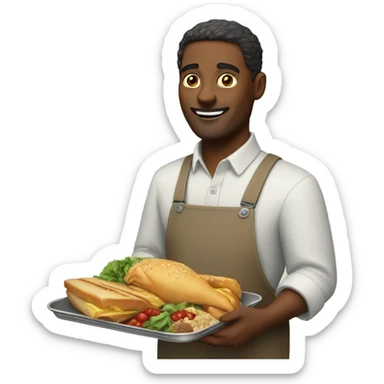 man with a tray of food sticker