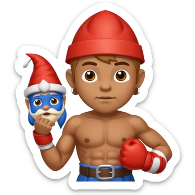 Bridle boxer holding a gnome  sticker