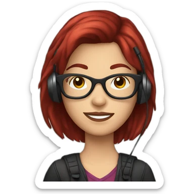 caucasian female rock star with short dark red hair, headphones and glasses sticker