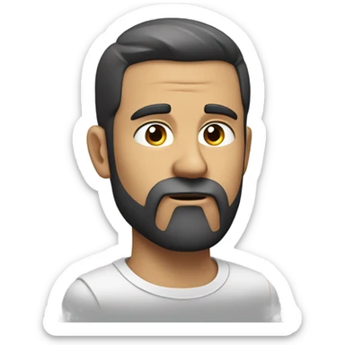 white man, dark hair, beard, head and shoulders, rubbing chin sticker