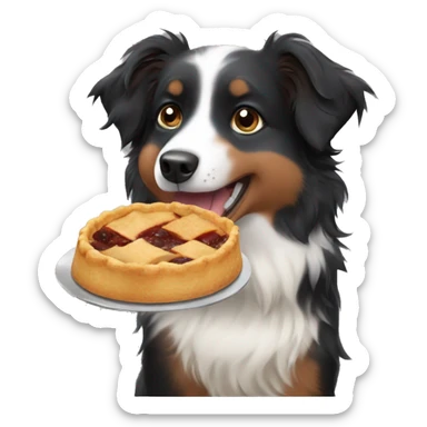 Small black australian shepherd dog eating pie  sticker