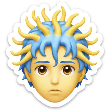 Adult person face emoji with yellow skin and a blue brain for hair sticker