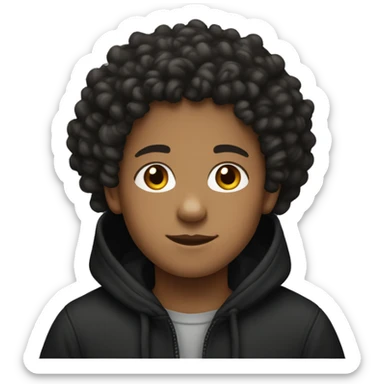 Lightskin black boy with curly hair wearing a black hoodie sticker