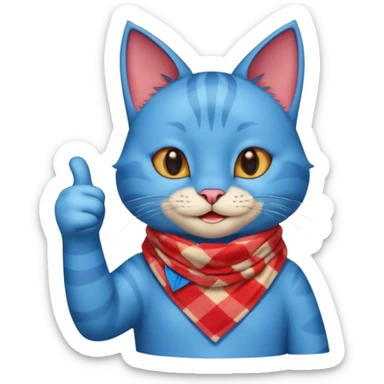 A Blue Cat smiling and giving thumbs up, wearing red Checkered Triangle scarf sticker