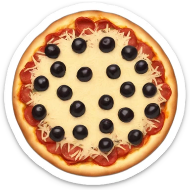 a single round pizza with black olives and shredded beef topping sticker