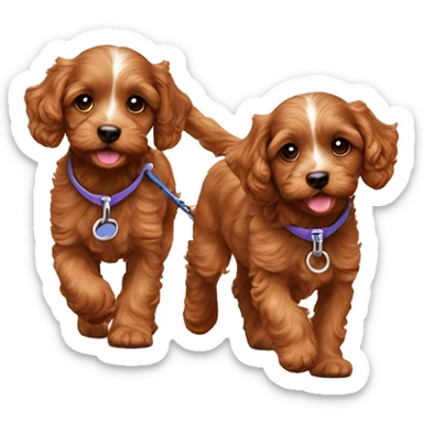 Two brown cavapoo puppies walking on leash sticker