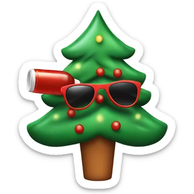 Christmas tree with sunglasses and a bottle of ketchup  sticker