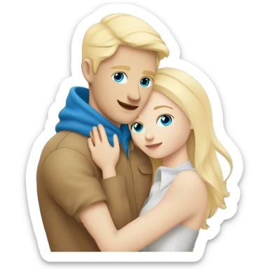 White skin blond man with blue eyes and white skin blond girl. Lovers hug sticker