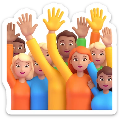 team collaboration, group high five, cheerful and dynamic, 3D emoji style sticker