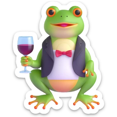 cartoon frog with a wine glass sticker