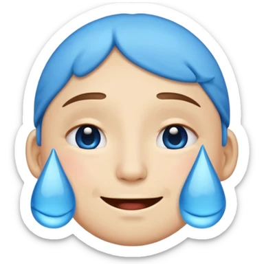 Pleading Face emoji, smiling with closed eyes and two large blue tears—iOS style. sticker