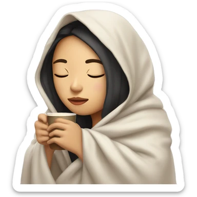 asian girl inside a blanket sipping coffee eyes closed sticker