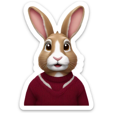Rabbit in burgundy sweater  sticker
