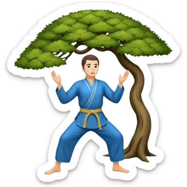 pratiquant de qi gong, homme aux cheveux long, en position de l'arbre, en tenue noire ou blanche. L'image ne contiendra pas d'arbre sticker