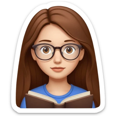 A girl with long brown hair and Thin reading glasses sticker