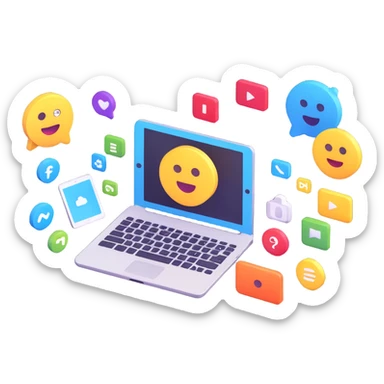 Add digital tools such as tablets, laptops, and software icons to the refined innovation scene, maintaining the same 3D emoji style and cohesive look. sticker