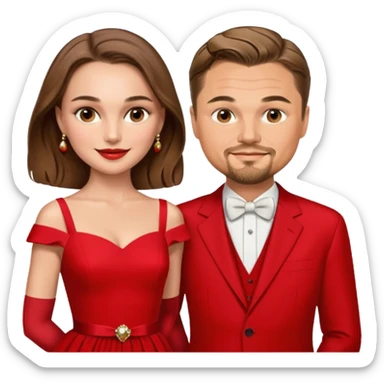 leonardo di caprio and Natalie Portman in a red dress sticker