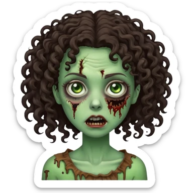 Zombie woman with curly, dark brown hair (not thick or voluminous)  sticker