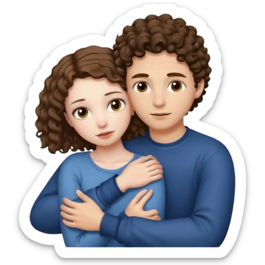 Girl with with sharp eyes tie her hair hugging a guy with short curly brown hair sticker