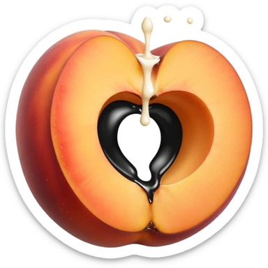 black hole in the middle of a peach. milk is leaking out of the hole sticker