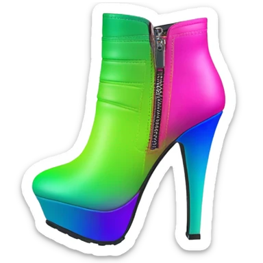 Realistic isolated top view pair of lime green,hot pink ,blue and green ombre high heel ankle bootie boots.  sticker