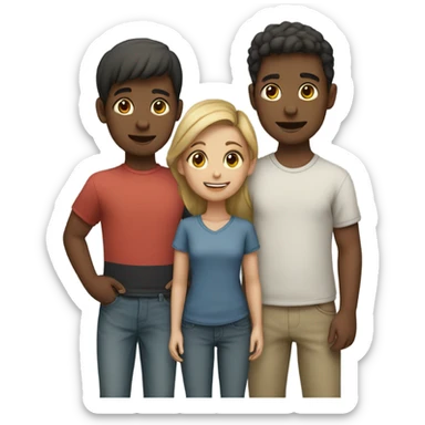 two boy x one girl standing together  sticker