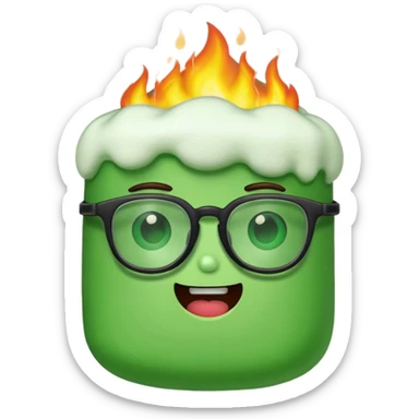 burning green marshmallow with ,glassess, just marshmallow sticker