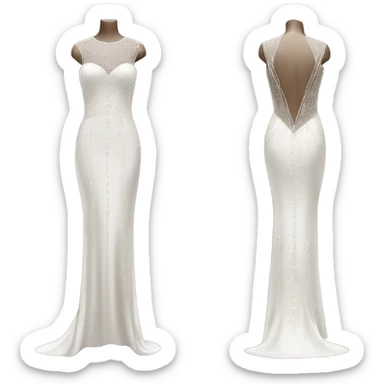 Hyper Realistic ornate 
Minimalistic diamonds and peals sheath Wedding dress displays sticker