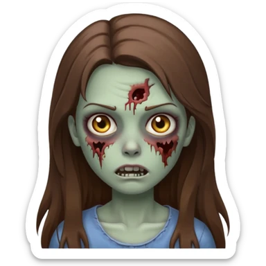 zombie girl with long brown hair iOS emoji style sticker