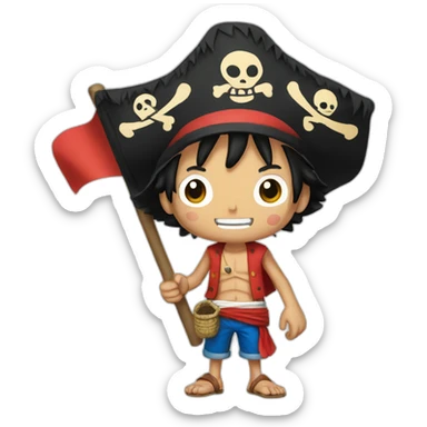luffy holding a pirat flag sticker
