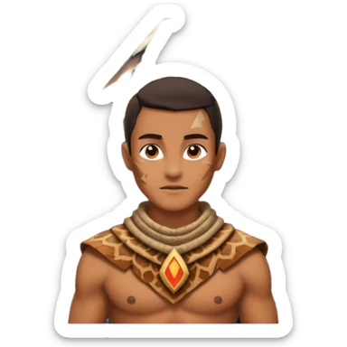 a avatar wearing ancient animal skin cloth with volcano behind, half body, icon sticker
