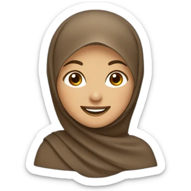 A happy girl wear a brown hijab and wink sticker